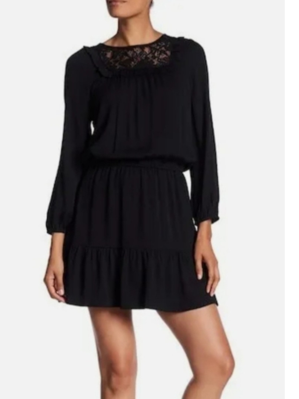 {Joie} Nikita crepe lace & ruffle dress, black, Small